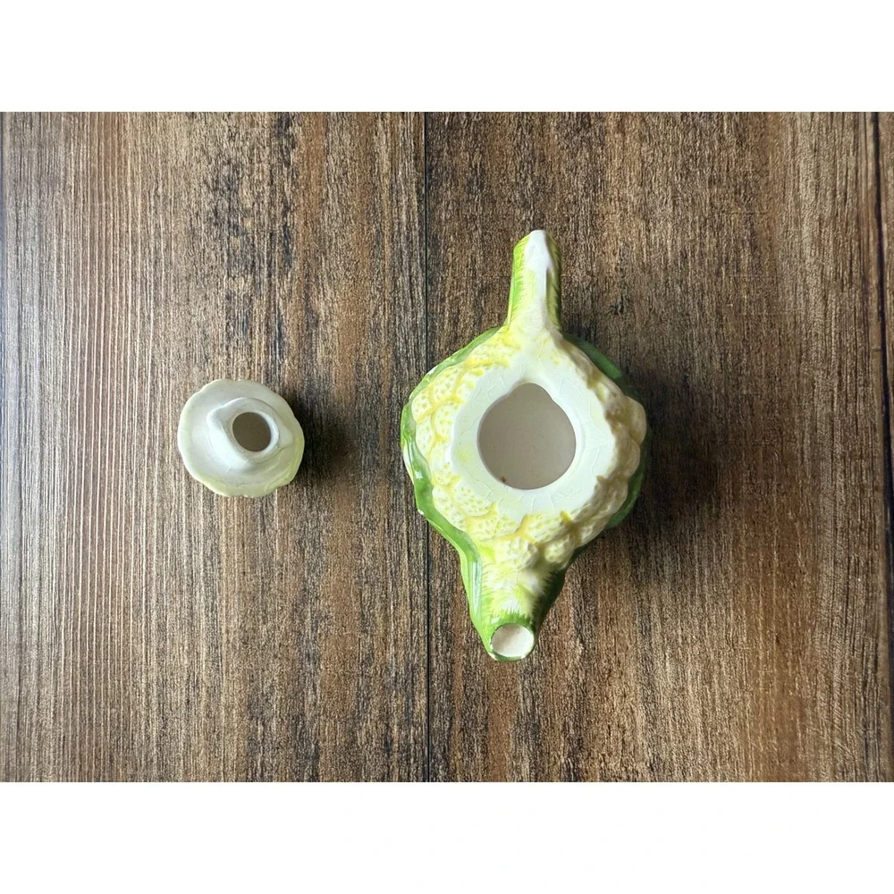 Miniature Cauliflower Ceramic Teapot Green and Cream Vegetable Novelty Decor